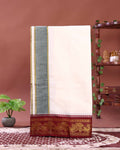 Men’s Traditional Cotton Dhoti 9*5 Meter with Elegant Woven Border – Off White
