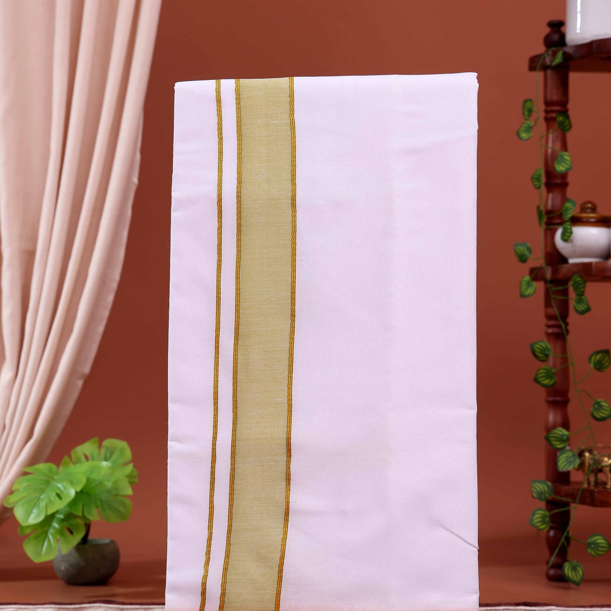 Men’s Traditional Handloom 10*6 Meter Cotton Dhoti with Green Border - White 
