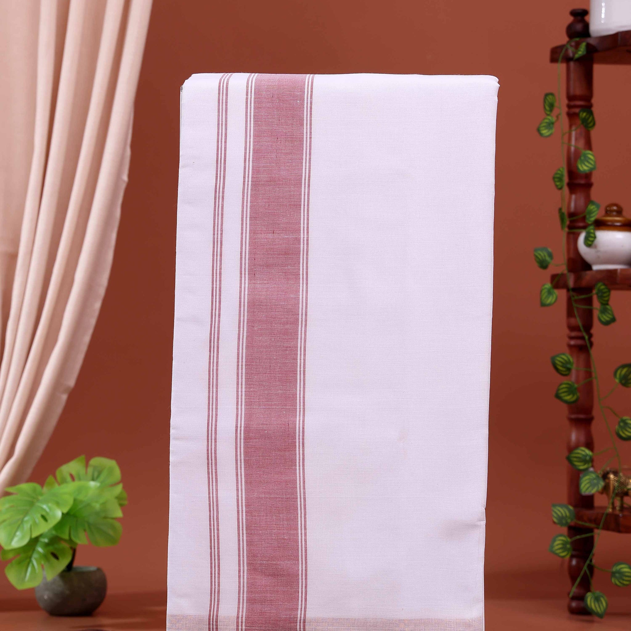 Men’s Traditional Handloom 10+6 Meter Cotton Dhoti with Multi Border - White