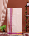 Men’s Traditional Handloom 4 Meter Cotton Dhoti with Pink Border - Off White