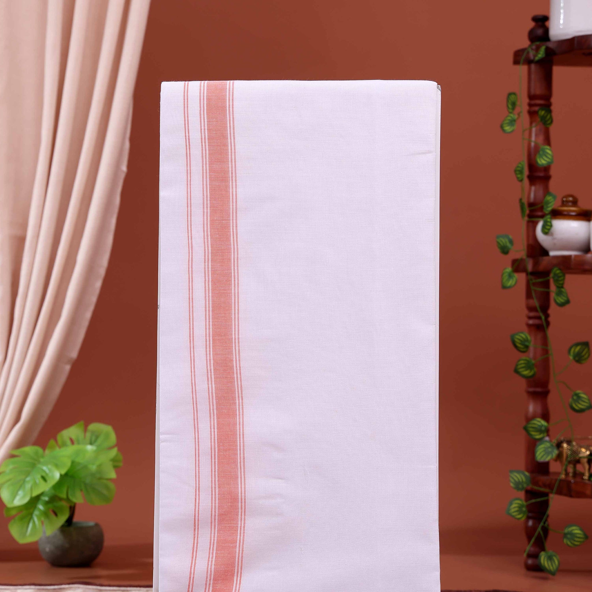 Men’s Traditional Handloom 9 Mulam Cotton Dhoti with Multi Border - White -one