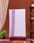 Men’s Traditional Handloom 9 Mulam Cotton Dhoti with Purple Border - Off White