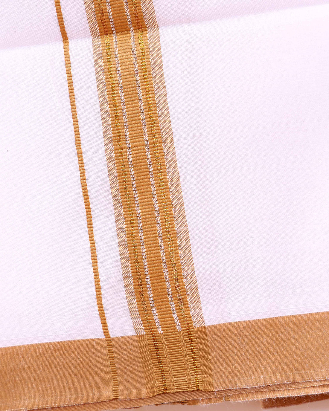 Men’s Traditional Handloom Cotton Dhoti with Brown Border - White 