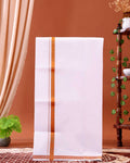Men’s Traditional Handloom Cotton Dhoti with Copper Border - White 