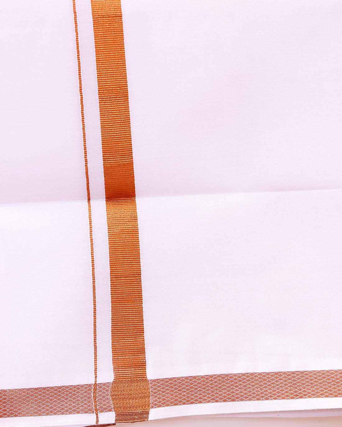 Men’s Traditional Handloom Cotton Dhoti with Copper Border - White 