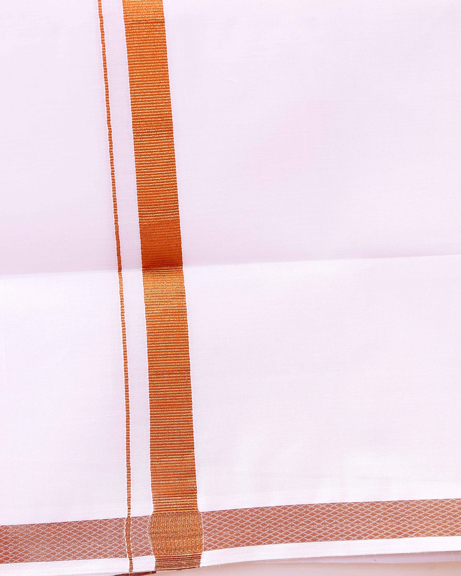 Men’s Traditional Handloom Cotton Dhoti with Copper Border - White 