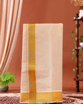 Men’s Traditional Handloom Cotton Dhoti with Gold Border - Gold