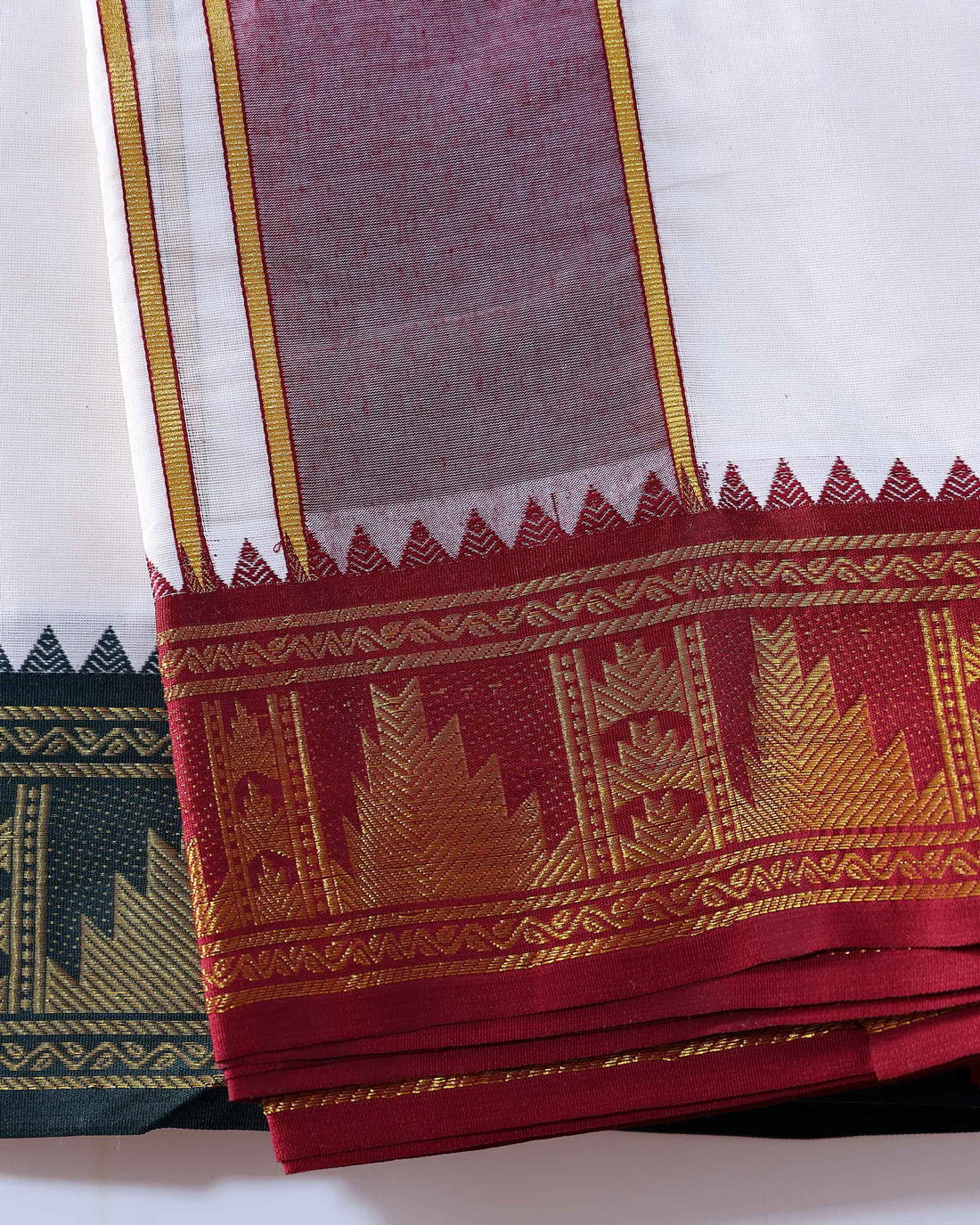 Men’s Traditional Handloom Cotton Dhoti with Maroon Border - Off White