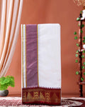 Men’s Traditional Handloom Cotton Dhoti with Maroon Border - Off White
