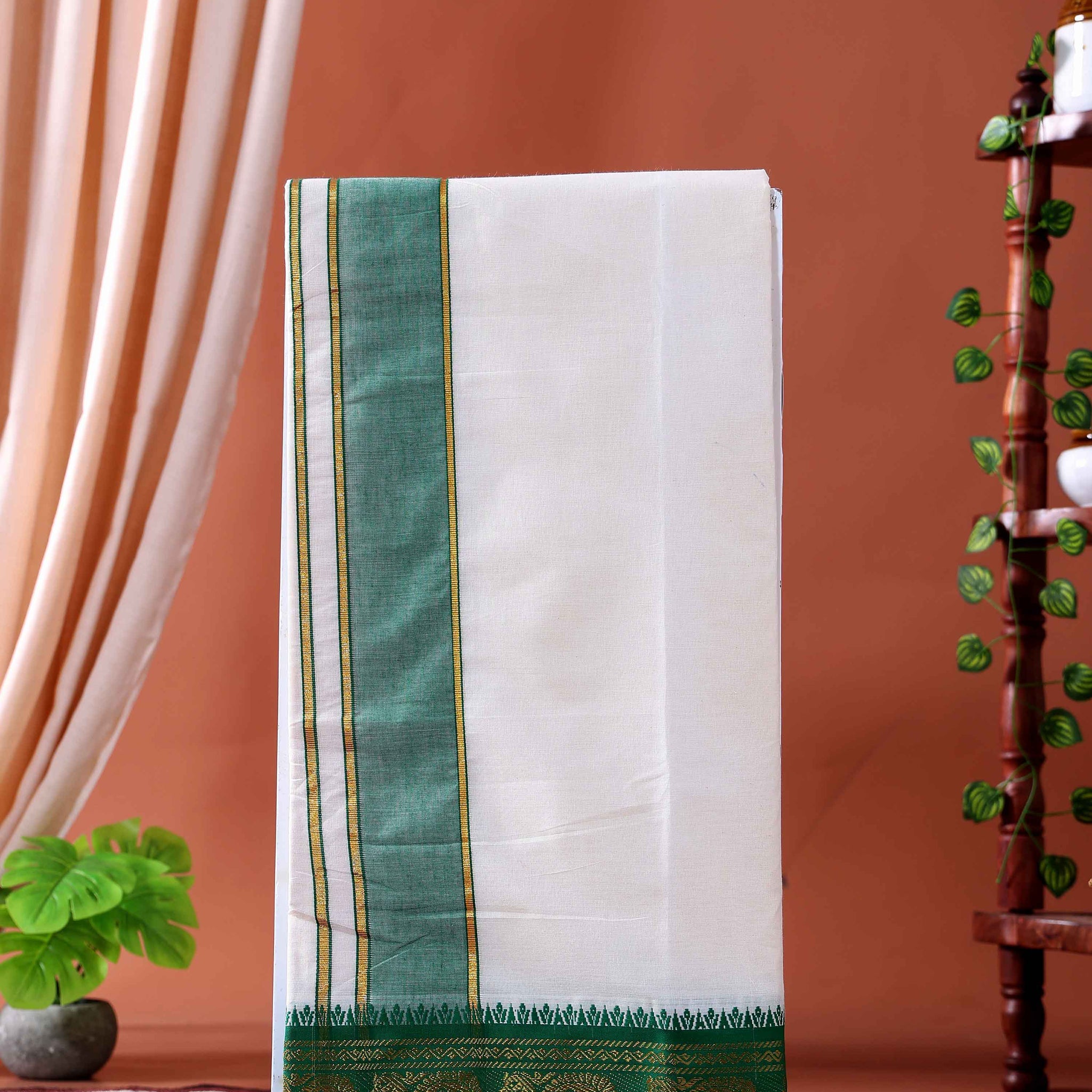 Men’s Traditional Handloom Cotton Dhoti with Multi Border - Off White