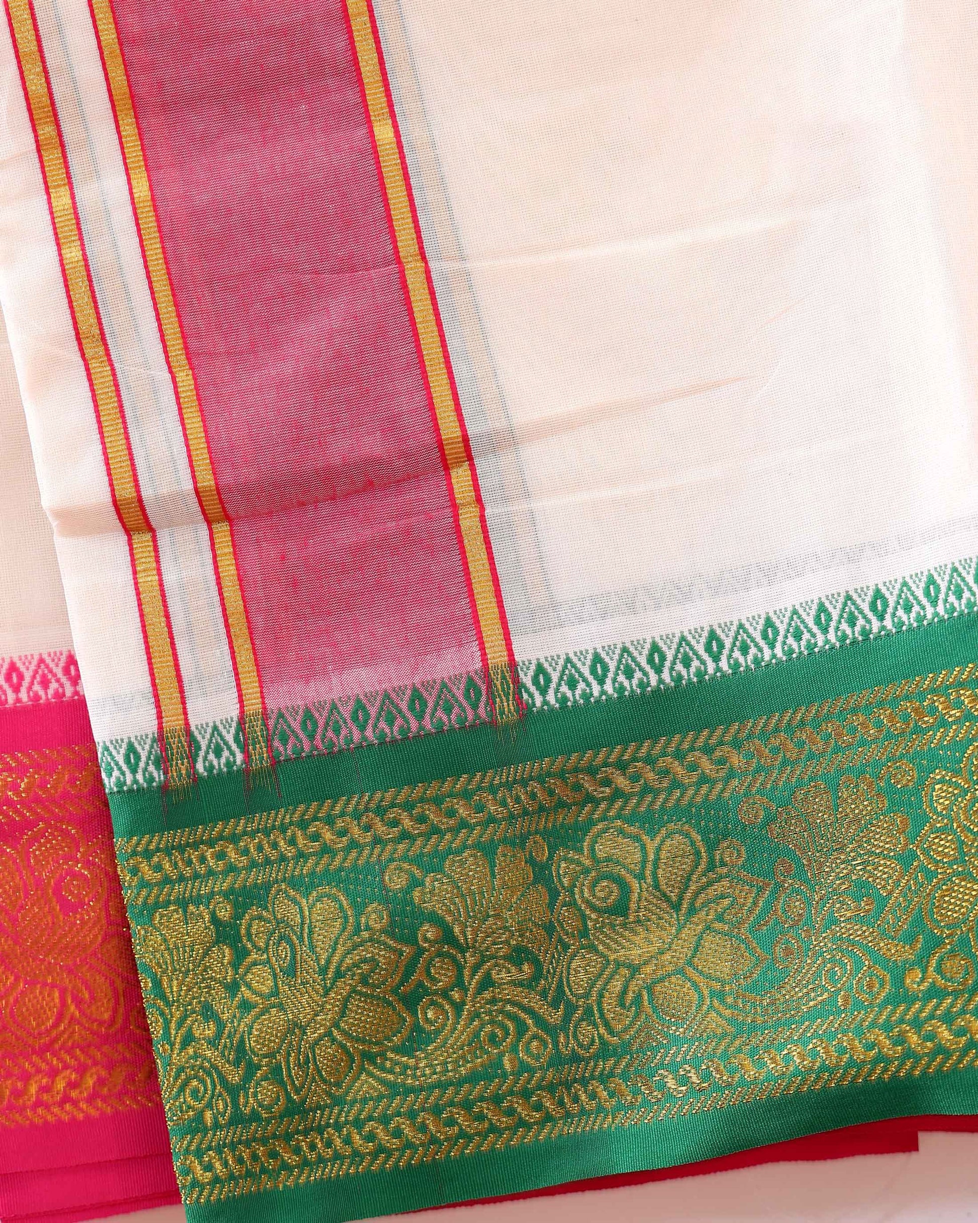 Men’s Traditional Handloom Cotton Dhoti with Multi Border - Off White-seventeen