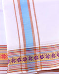 Men’s Traditional Handloom Cotton Dhoti with Multi Border - White