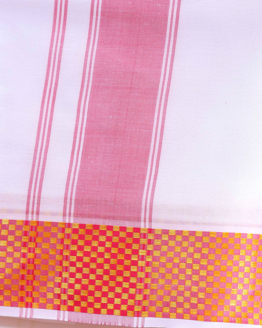 Men’s Traditional Handloom Cotton Dhoti with Orange Border - White