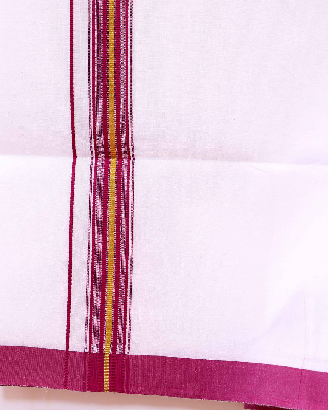 Men’s Traditional Handloom Cotton Dhoti with Purple Border - White 