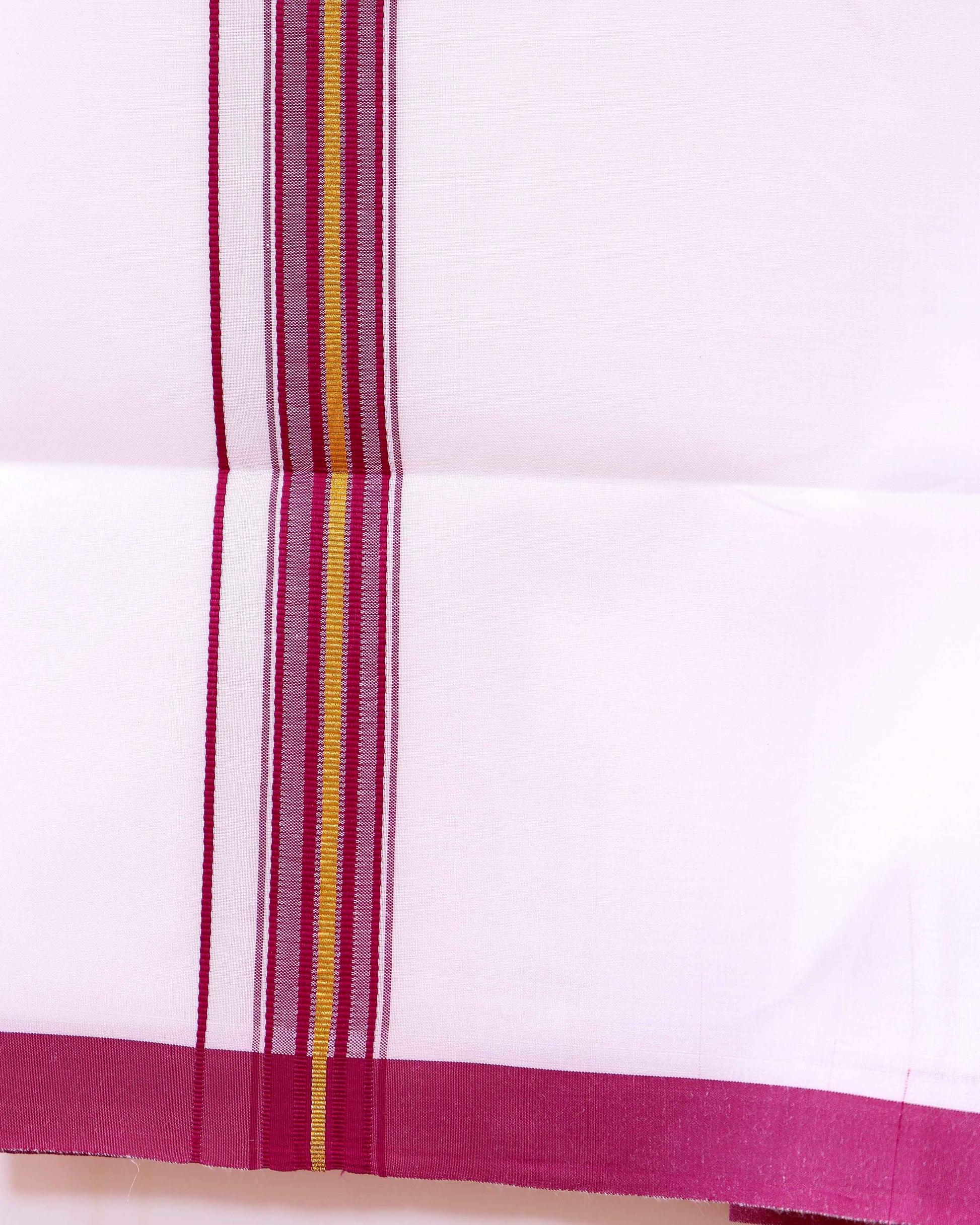 Men’s Traditional Handloom Cotton Dhoti with Purple Border - White 