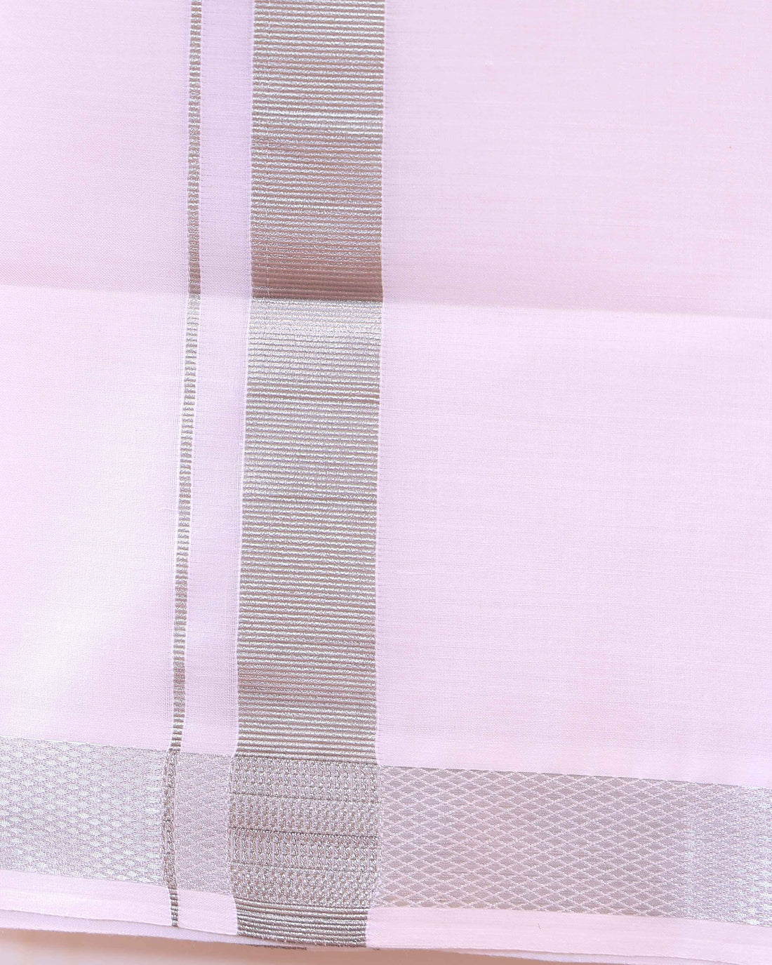 Men’s Traditional Handloom Cotton Dhoti with Silver Border - White