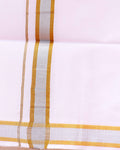 Men’s Traditional Handloom Cotton Dhoti with Silver& Gold Border - White
