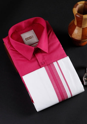 Men's Magenta Traditional Regular Fit Shirt & Dhoti Set