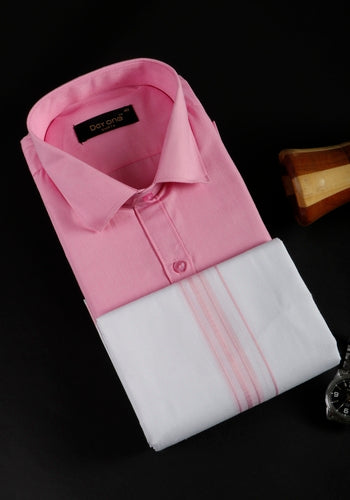 Men's Pink Traditional Regular Fit Shirt & Dhoti Set