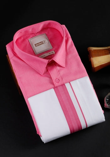 Men's Pink Traditional Regular Fit Shirt & Dhoti Set