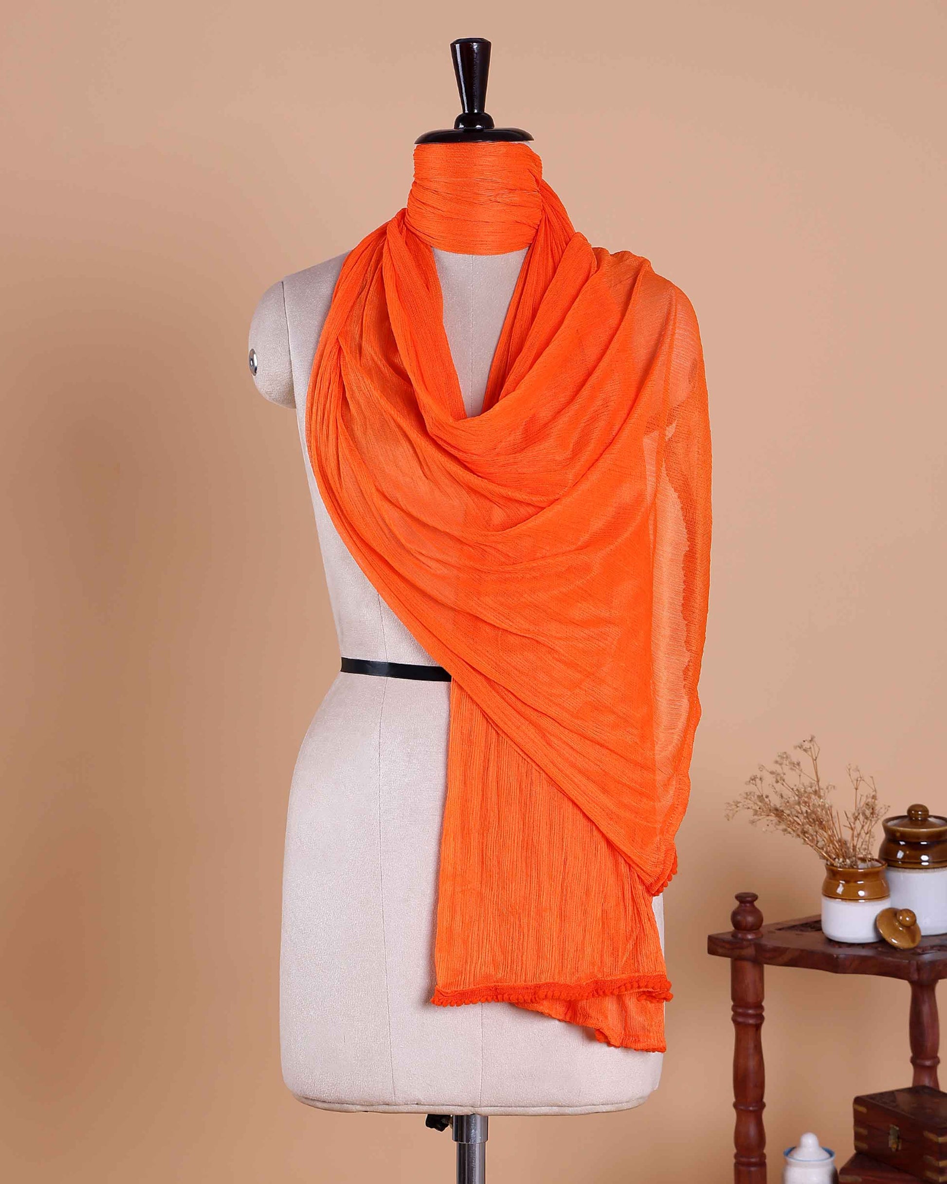 Minimalist Solid Women’s Dupatta with Soft Draping and Finished Edges - Orange