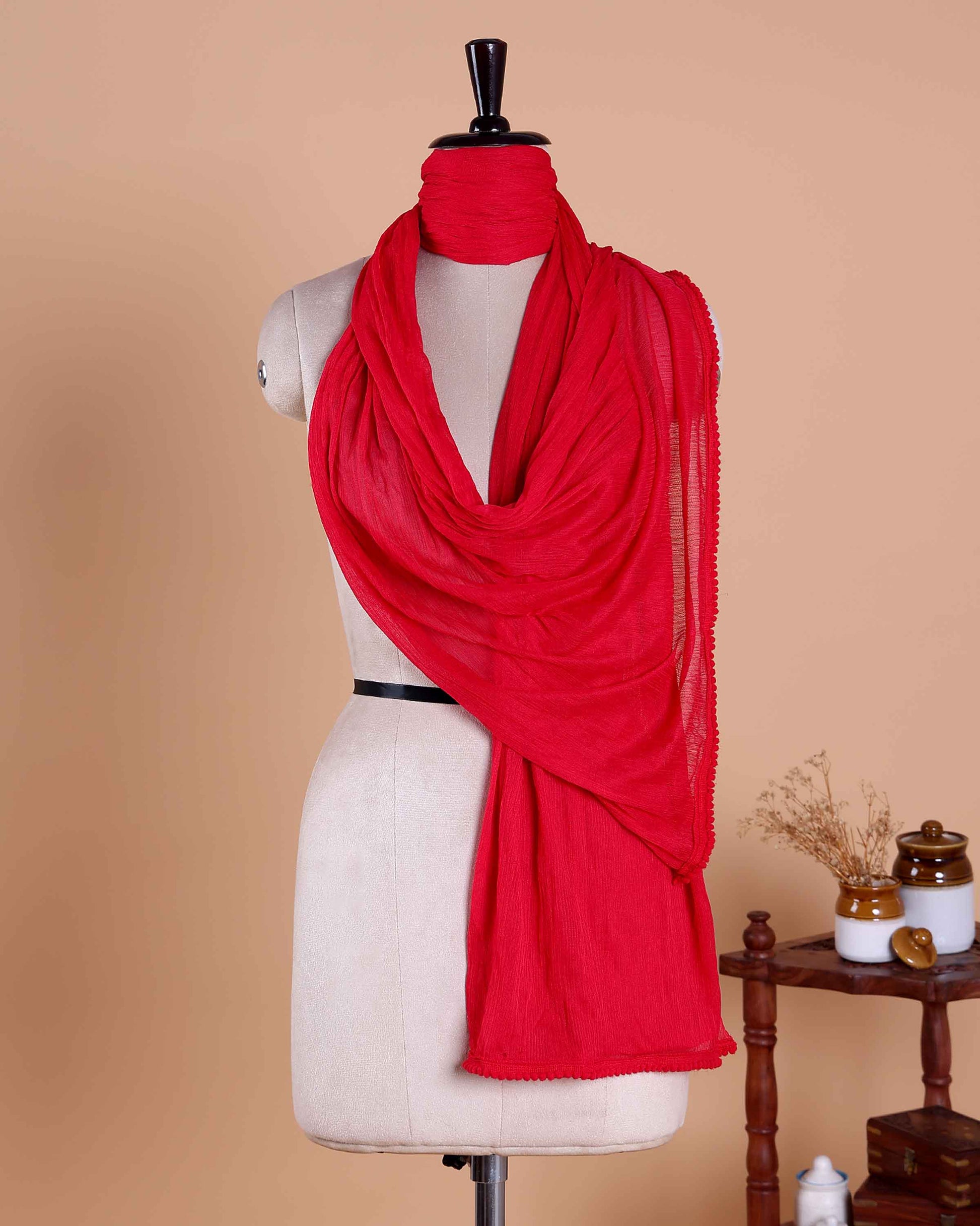 Minimalist Solid Women’s Dupatta with Soft Draping and Finished Edges - Red