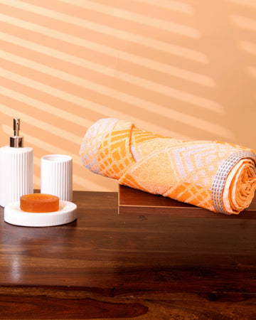 Modern Embroidered Geometric Striped Towel - Orange