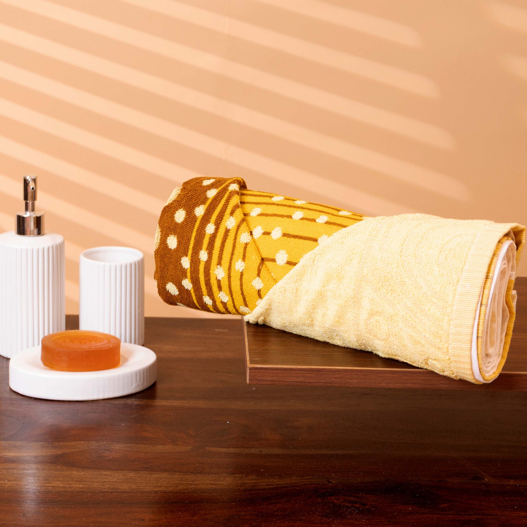 Modern Geometric Polka Dot and Spiral Design Towel - Yellow