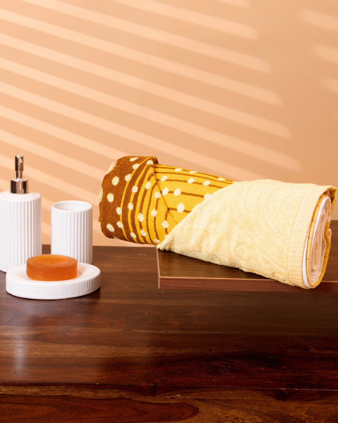 Modern Geometric Polka Dot and Spiral Design Towel - Yellow