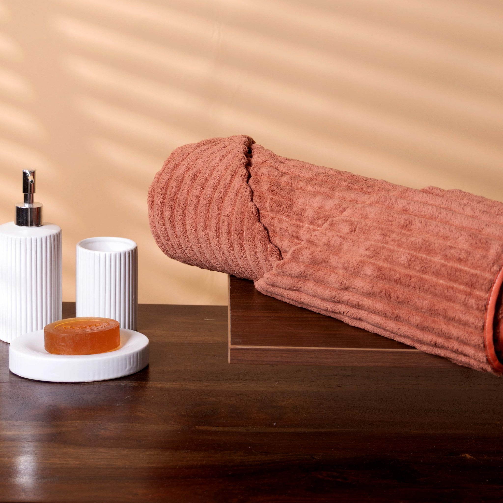 Modern Textured Corduroy-Style Towel - Brown