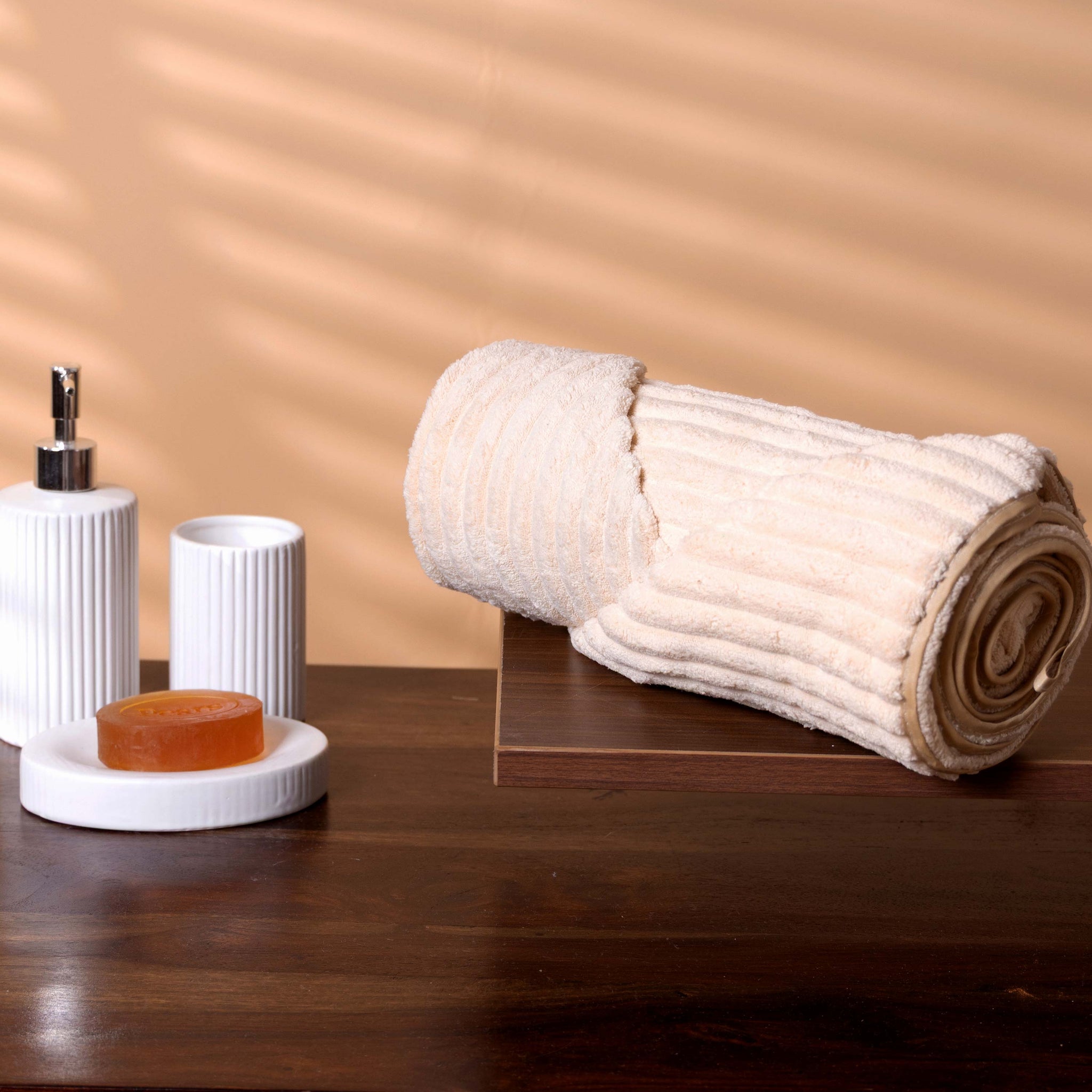 Modern Textured Corduroy-Style Towel - Cream