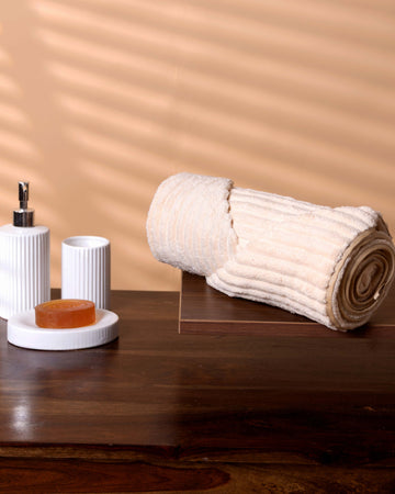 Modern Textured Corduroy-Style Towel - Cream