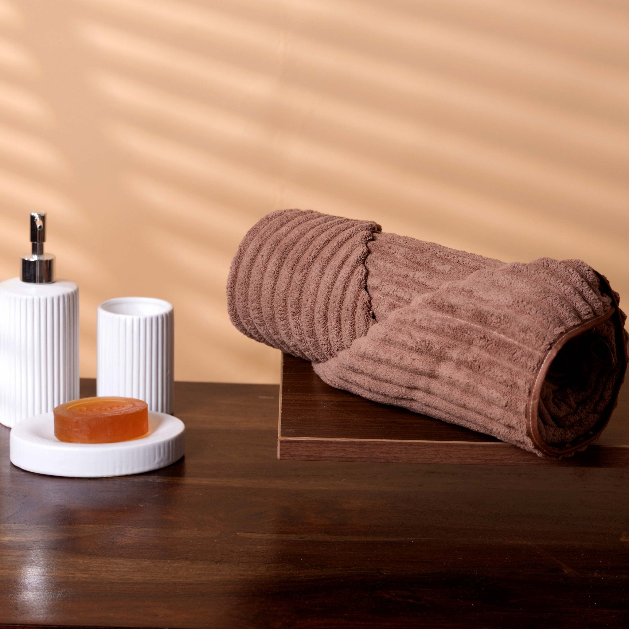 Modern Textured Corduroy-Style Towel - Dark Brown