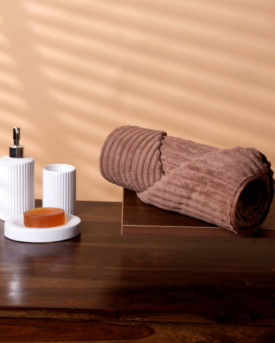 Modern Textured Corduroy-Style Towel - Dark Brown