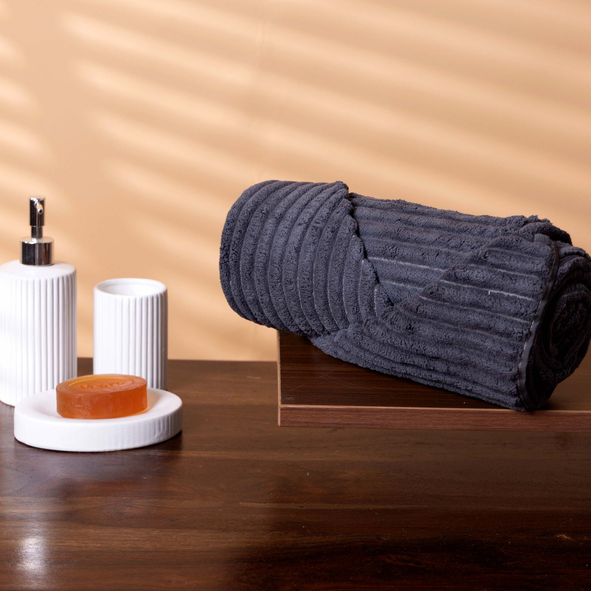 Modern Textured Corduroy-Style Towel - Dark Grey