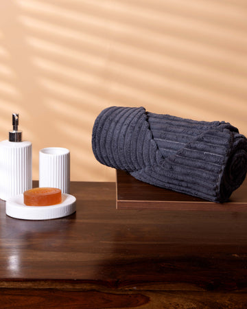 Modern Textured Corduroy-Style Towel - Dark Grey