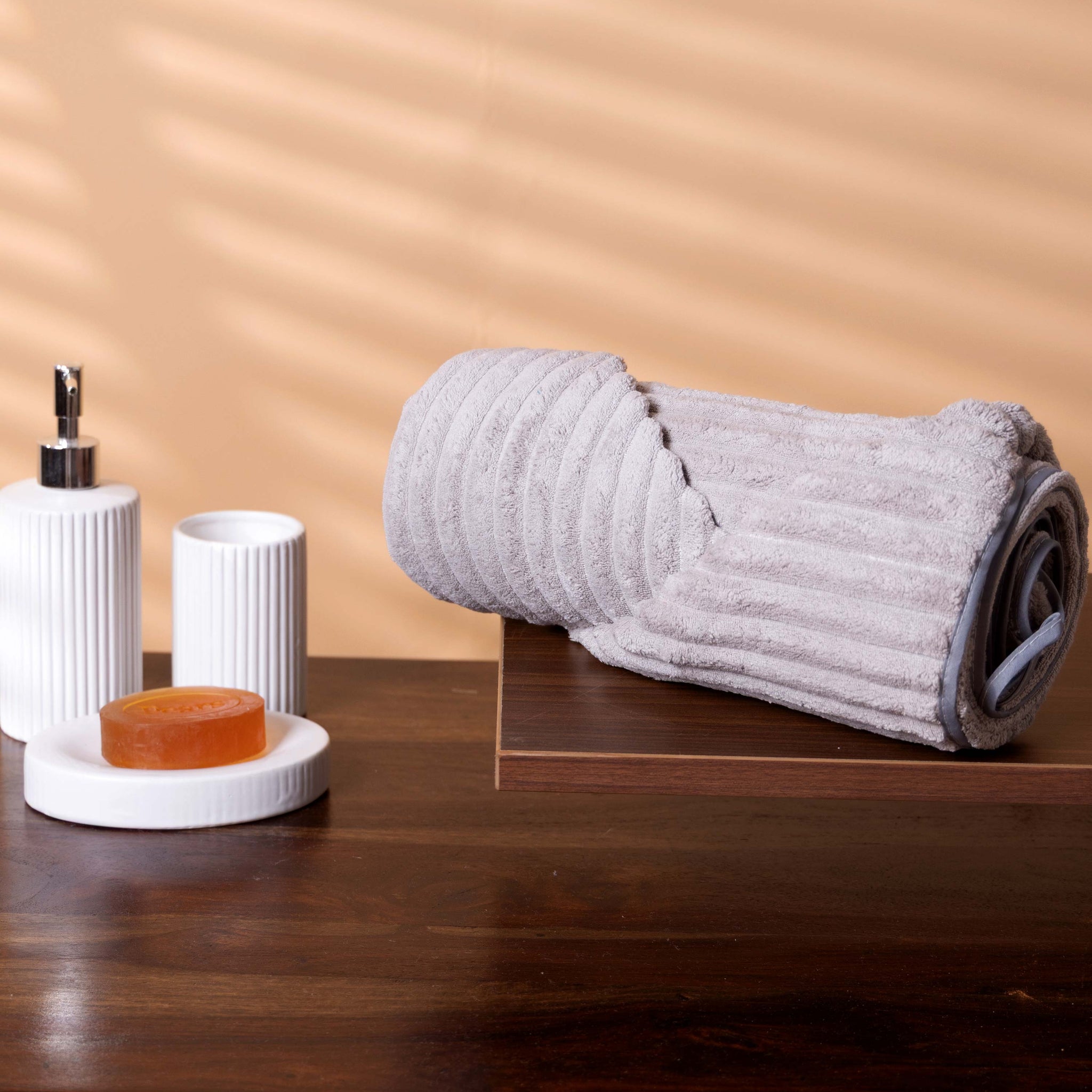 Modern Textured Corduroy-Style Towel - Light Grey