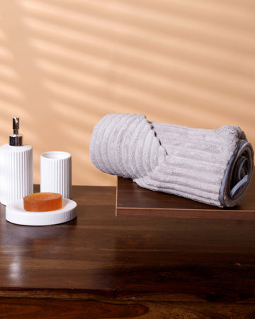 Modern Textured Corduroy-Style Towel - Light Grey