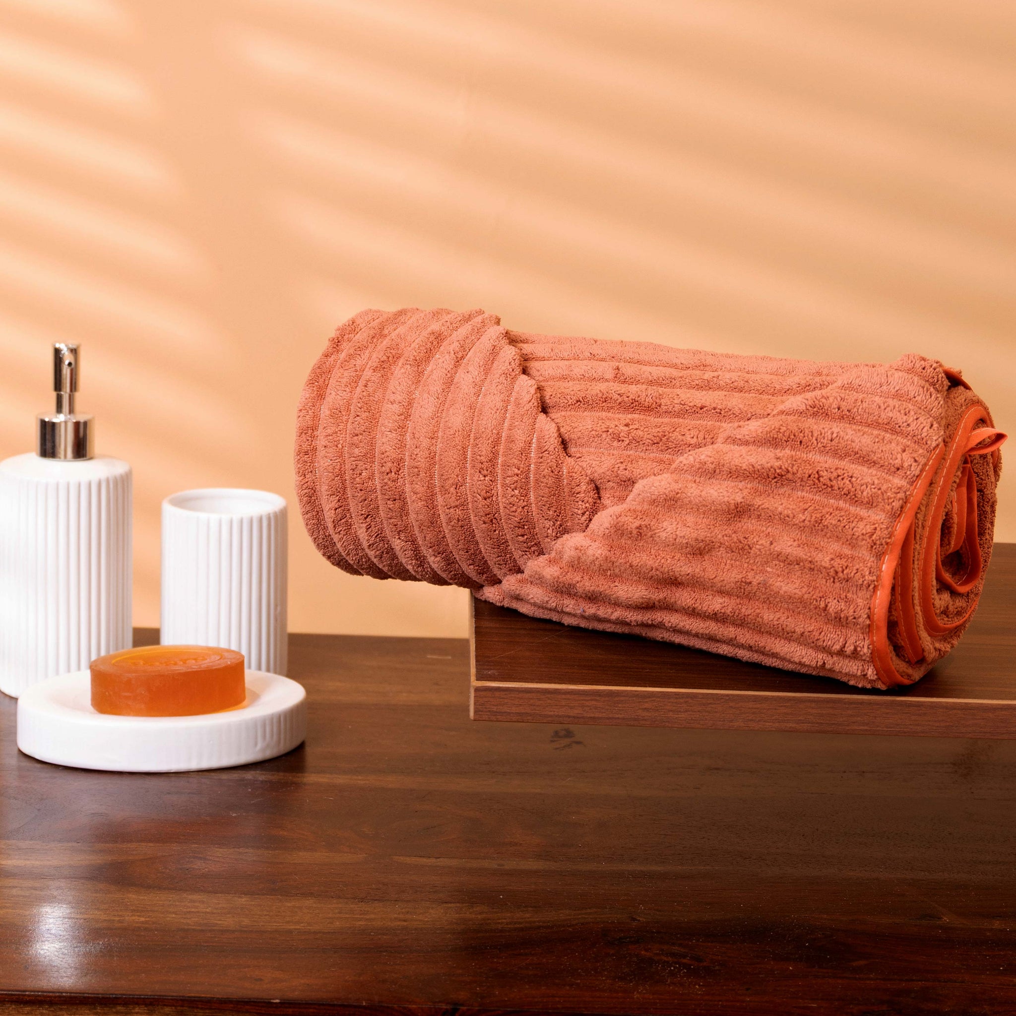 Modern Textured Corduroy-Style Towel - Orange