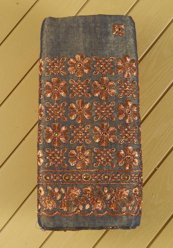 Embroidered Unstitched Blouse Material with Copper Zari Work - Multi