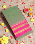 Traditional Narayanpet Cotton Saree with Temple Border Design Handloom Weave & Contrast Zari Accents - Green