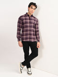 Men’s Native Bull Checked Full Sleeve Casual Shirt with Button Down Collar - Purple
