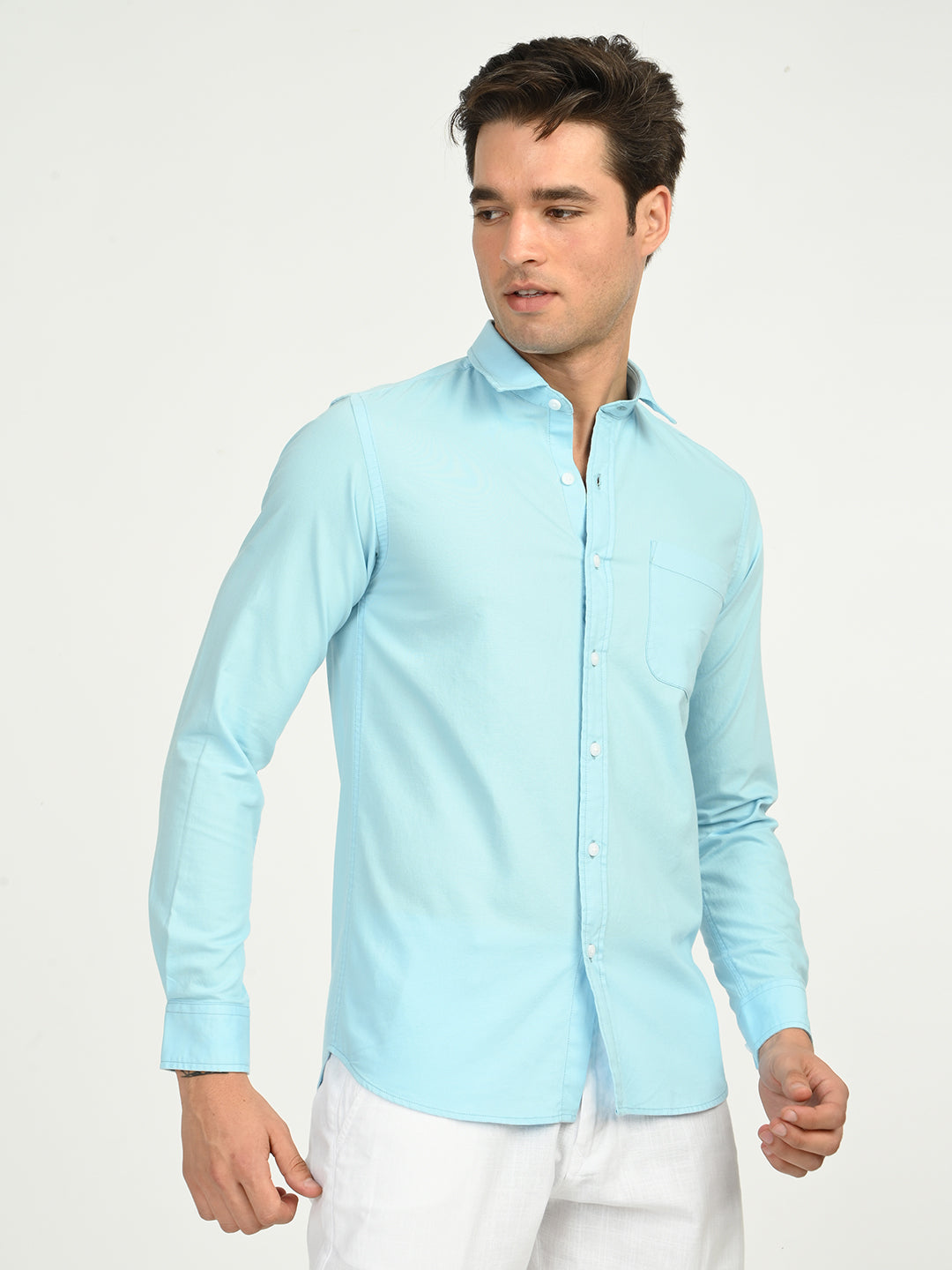 Men’s Native Bull Oxford Solid Casual Shirt with Full Sleeves and Chest Pocket - Blue