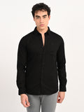 Men’s Native Bull Solid Casual Shirt with Full Sleeves and Chest Pocket - Black