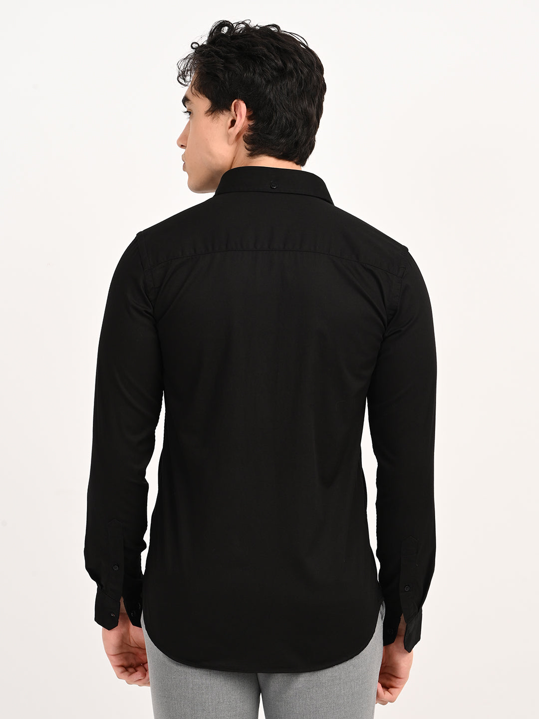 Men’s Native Bull Solid Casual Shirt with Full Sleeves and Chest Pocket - Black