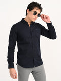 Men’s Native Bull Solid Casual Shirt with Full Sleeves and Chest Pocket - Navy Blue