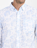 Men's Nativebull Floral Print Button-Down Collar Long Sleeve Cotton Casual Shirt - Off White