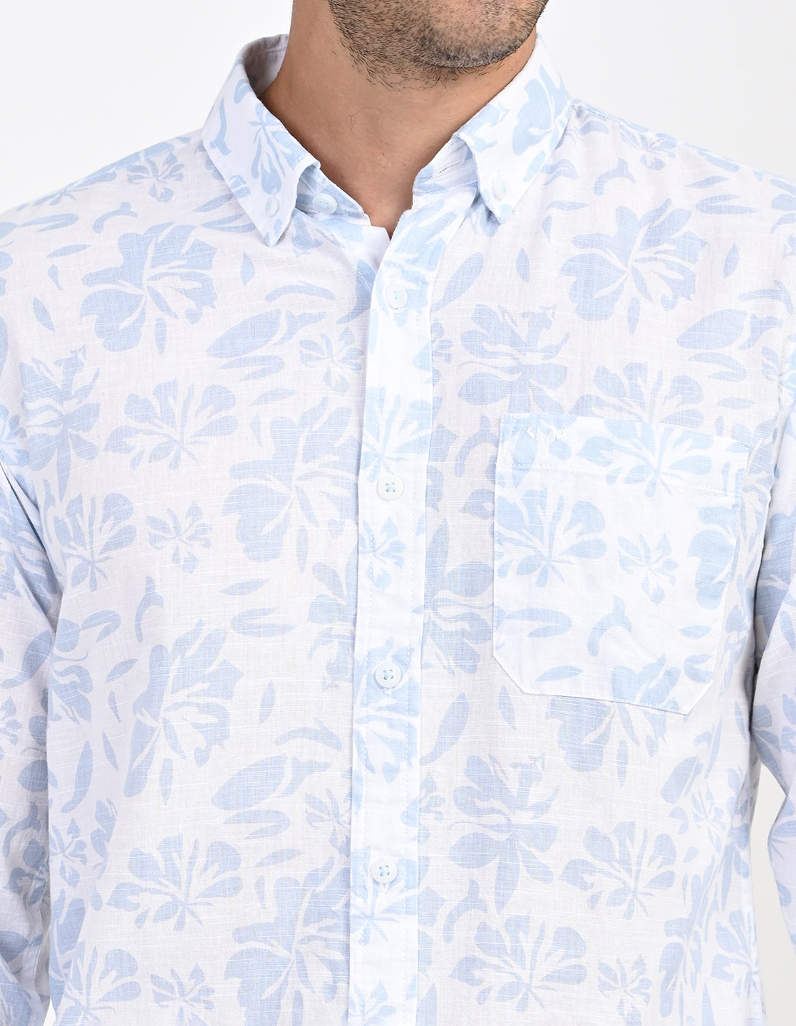 Men's Nativebull Floral Print Button-Down Collar Long Sleeve Cotton Casual Shirt - Off White
