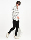 Men's Nativebull Floral Printed Button-Down Collar Long Sleeve Cotton Casual Shirt - Off White