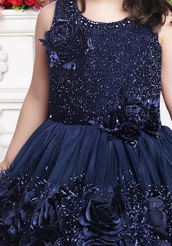 Buy Navy Blue Colour Embellished Sequel Work Frock